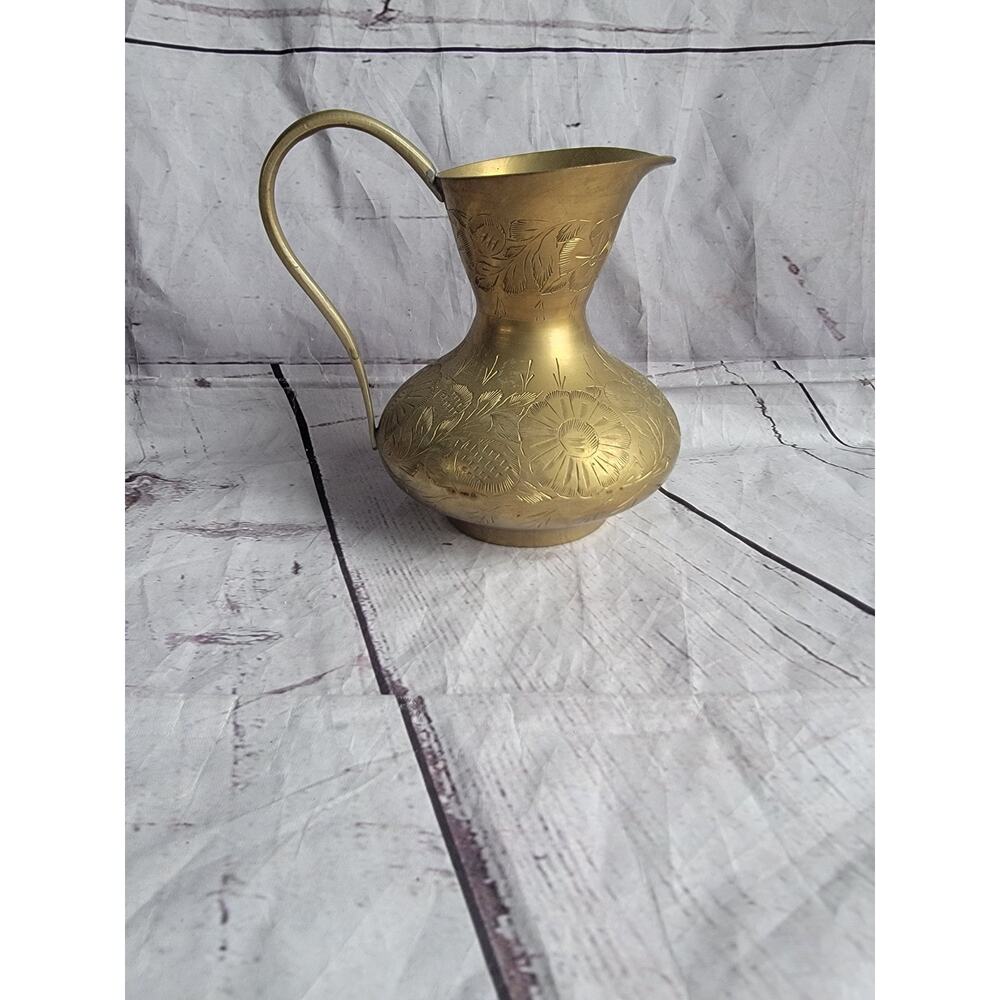 Saran Brass/pewter Pitcher Vase Made In India 6in Tall